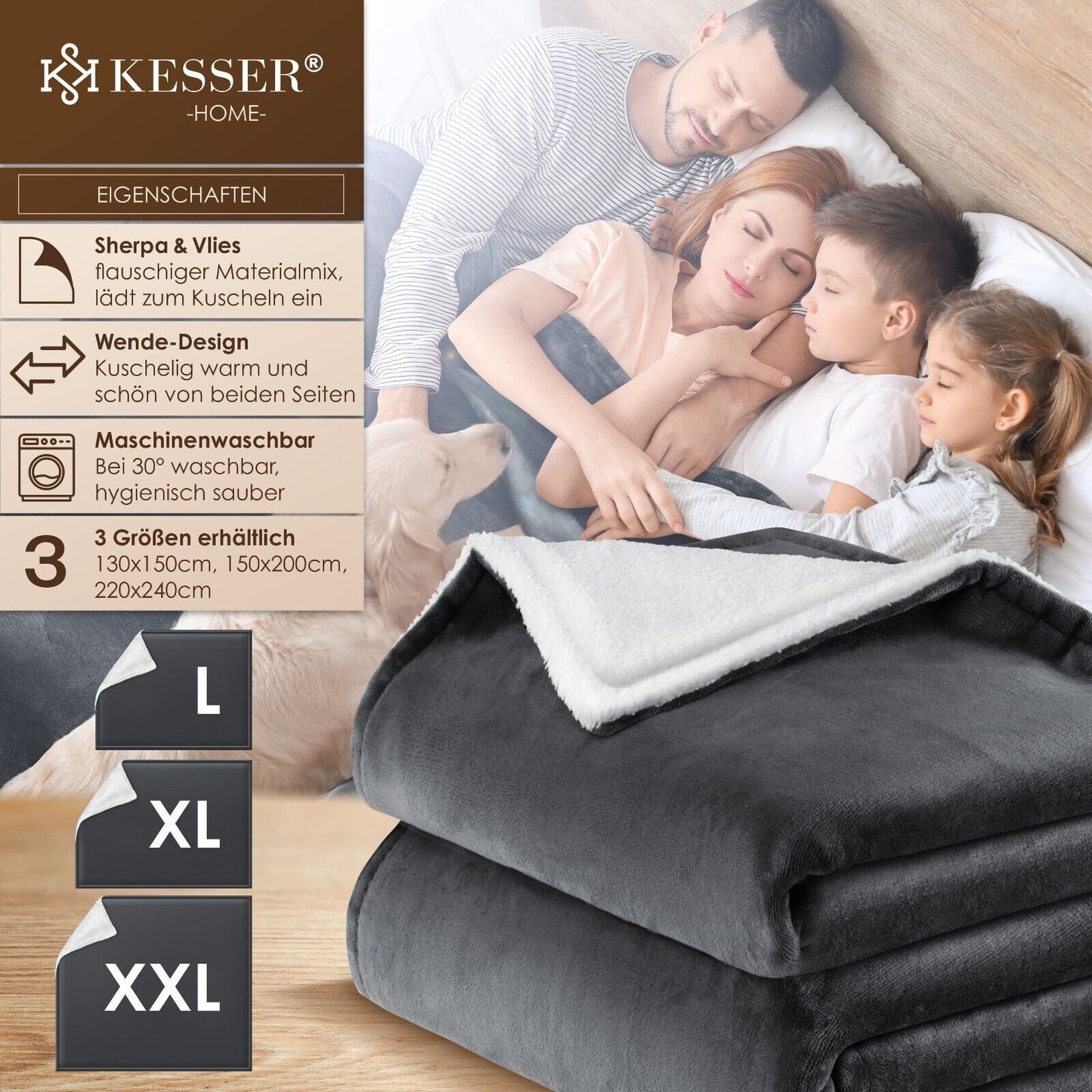 KESSER® Kuscheldecke Flauschig Wohndecke Sherpa Fleece Decke Flanell Bett Sofa