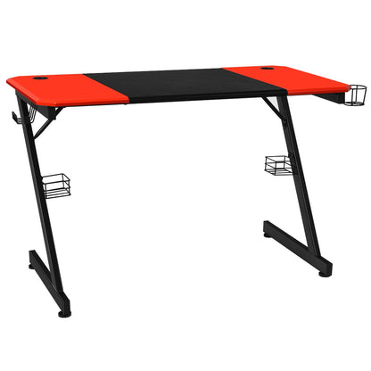 Z-Förmiger Gaming Tisch Computertisch PC Tisch Mit Becherhalter Kopfhörerhaken & Boxenständer Schreibtisch Schwarz/Rot