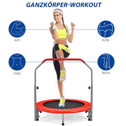 Ø101 Cm Klappbares Mini-Trampolin Fitness-Trampolin Mit Höhenverstellbarm Haltegriff