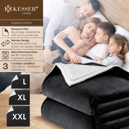 KESSER® Kuscheldecke Flauschig Wohndecke Sherpa Fleece Decke Flanell Bett Sofa