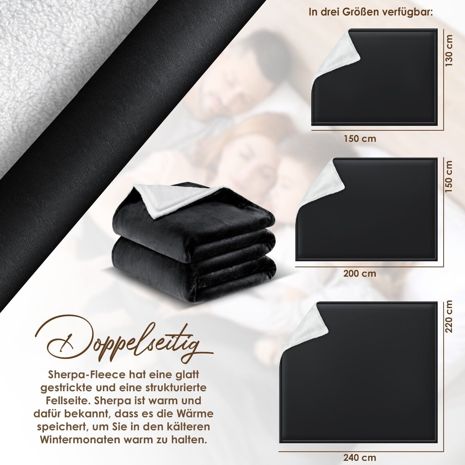 KESSER® Kuscheldecke Flauschig Wohndecke Sherpa Fleece Decke Flanell Bett Sofa