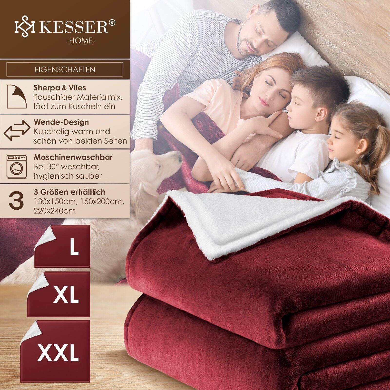 KESSER® Kuscheldecke Flauschig Wohndecke Sherpa Fleece Decke Flanell Bett Sofa