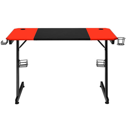 Z-Förmiger Gaming Tisch Computertisch PC Tisch Mit Becherhalter Kopfhörerhaken & Boxenständer Schreibtisch Schwarz/Rot