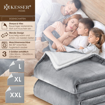KESSER® Kuscheldecke Flauschig Wohndecke Sherpa Fleece Decke Flanell Bett Sofa