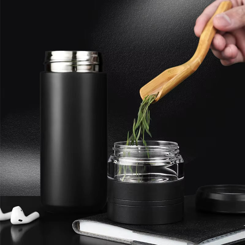 500Ml Tea Infuser Vacuum Flask Stainless Steel Insulated Cup with Independent Tea Storage Handle Travel Mug Business Cup Gifts