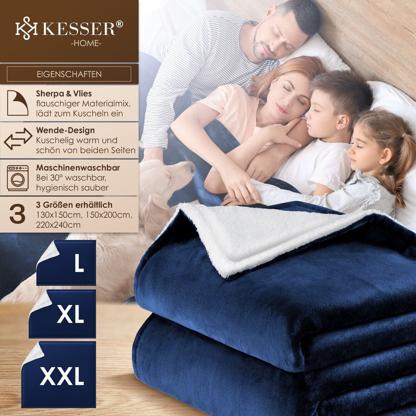 KESSER® Kuscheldecke Flauschig Wohndecke Sherpa Fleece Decke Flanell Bett Sofa