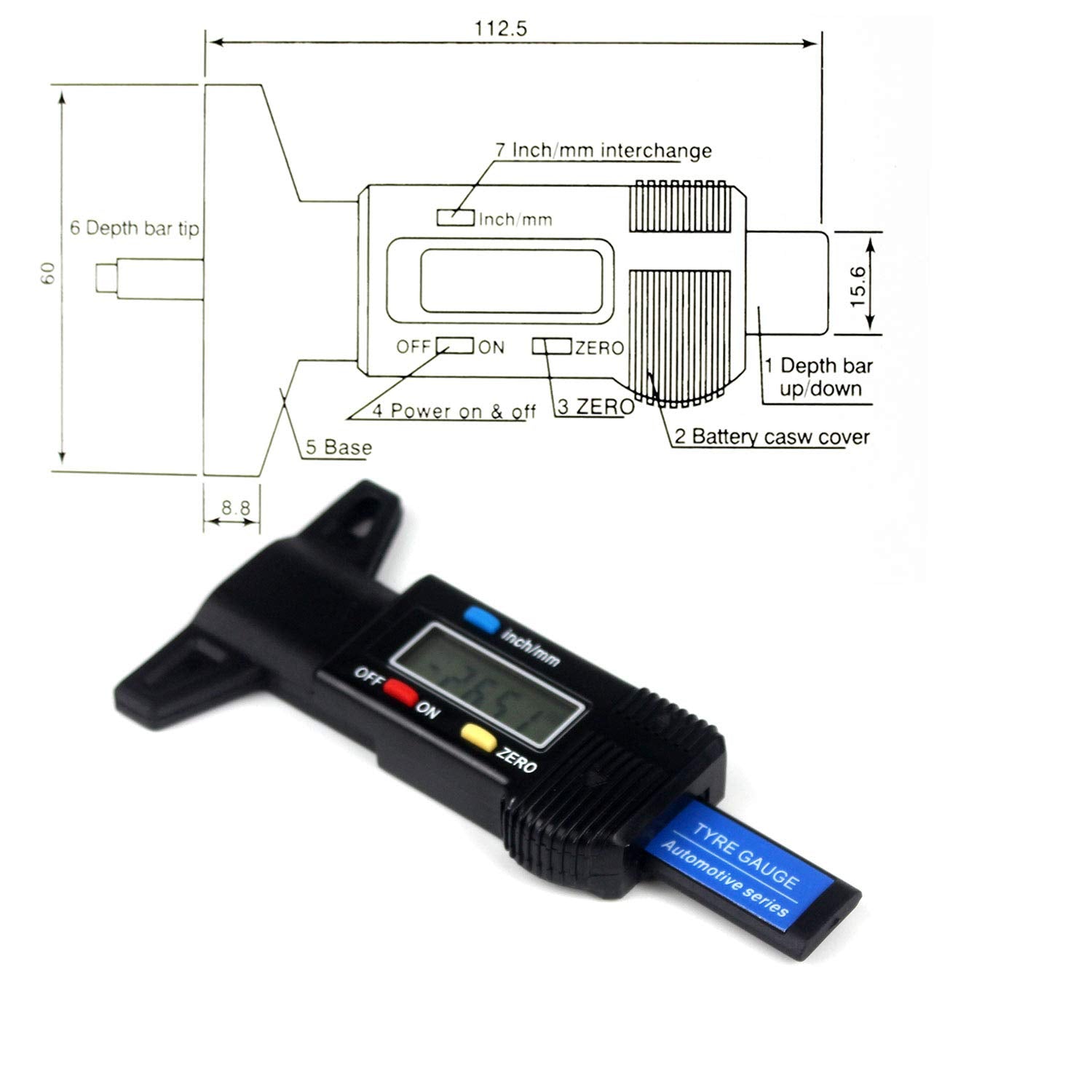 Digitales Reifenprofilmessgerät Mit LCD (0-25.4Mm) - Präzises Profiltiefenmessgerät Für Auto & Motorrad