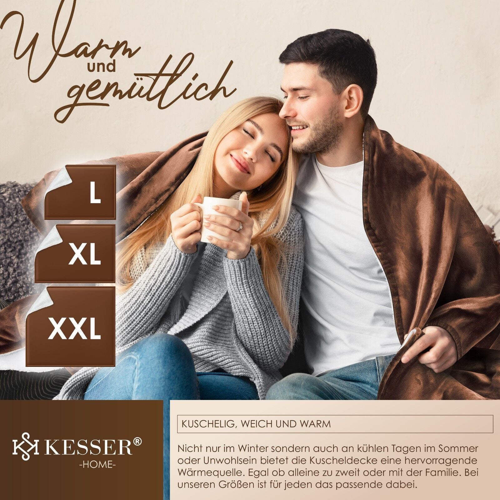 KESSER® Kuscheldecke Flauschig Wohndecke Sherpa Fleece Decke Flanell Bett Sofa