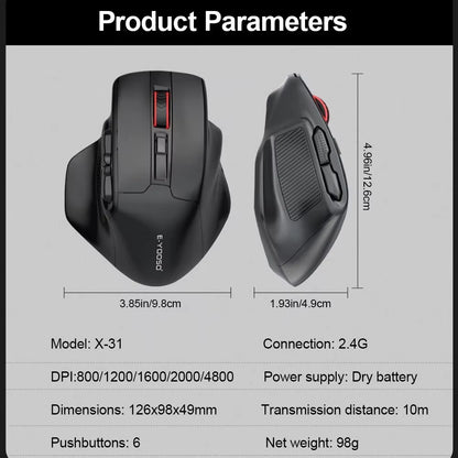 X-31 USB 2.4G Wireless Gaming Large Mouse for Big Hands PAW3212 4800 DPI 5 Buttons for Gamer Mice Computer Laptop PC