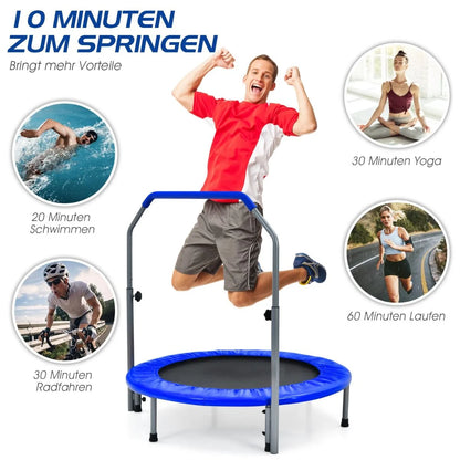 Ø101 Cm Klappbares Mini-Trampolin Fitness-Trampolin Mit Höhenverstellbarm Haltegriff