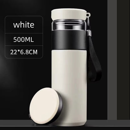 500Ml Tea Infuser Vacuum Flask Stainless Steel Insulated Cup with Independent Tea Storage Handle Travel Mug Business Cup Gifts