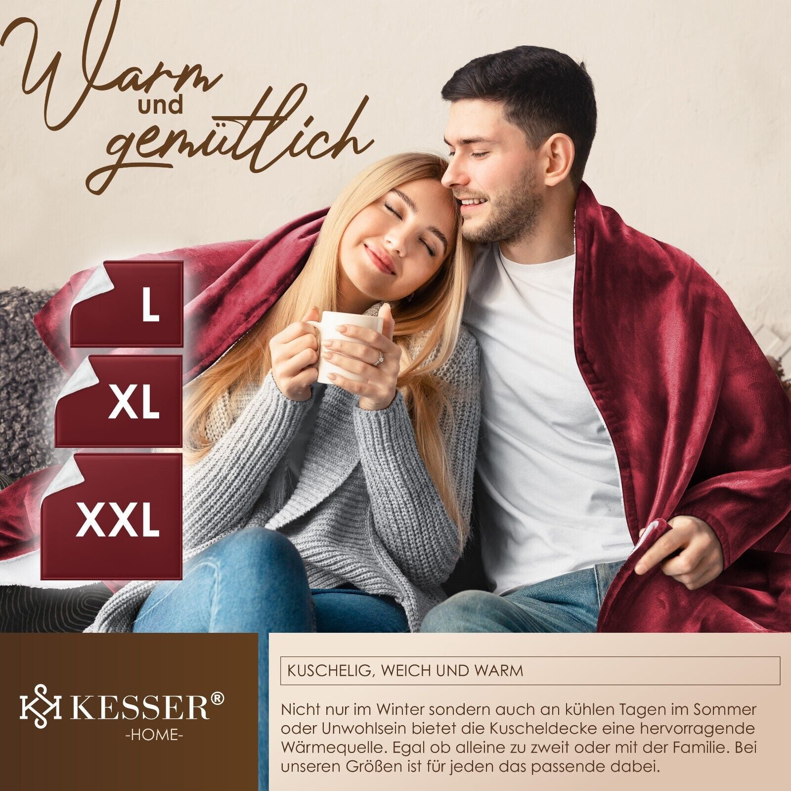 KESSER® Kuscheldecke Flauschig Wohndecke Sherpa Fleece Decke Flanell Bett Sofa