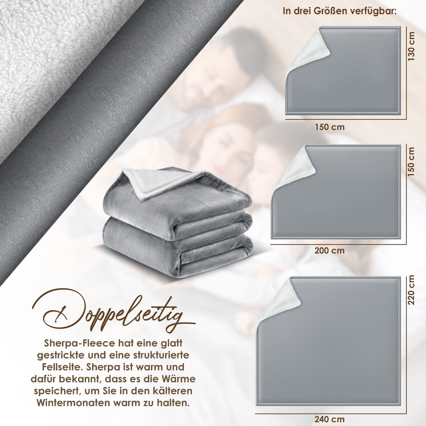 KESSER® Kuscheldecke Flauschig Wohndecke Sherpa Fleece Decke Flanell Bett Sofa