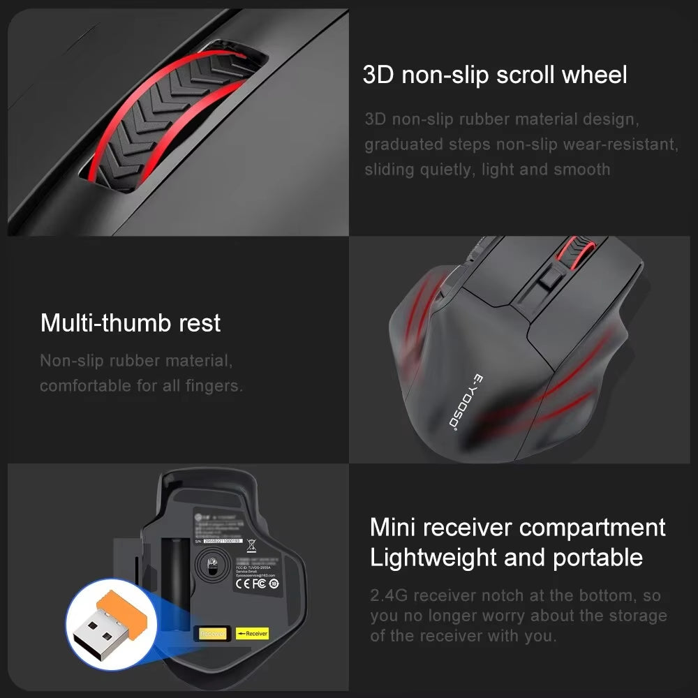 X-31 USB 2.4G Wireless Gaming Large Mouse for Big Hands PAW3212 4800 DPI 5 Buttons for Gamer Mice Computer Laptop PC