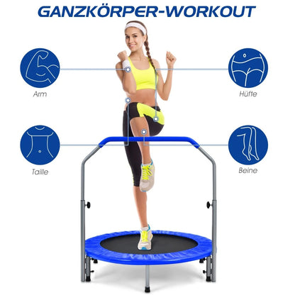 Ø101 Cm Klappbares Mini-Trampolin Fitness-Trampolin Mit Höhenverstellbarm Haltegriff