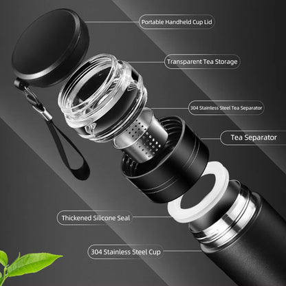 500Ml Tea Infuser Vacuum Flask Stainless Steel Insulated Cup with Independent Tea Storage Handle Travel Mug Business Cup Gifts